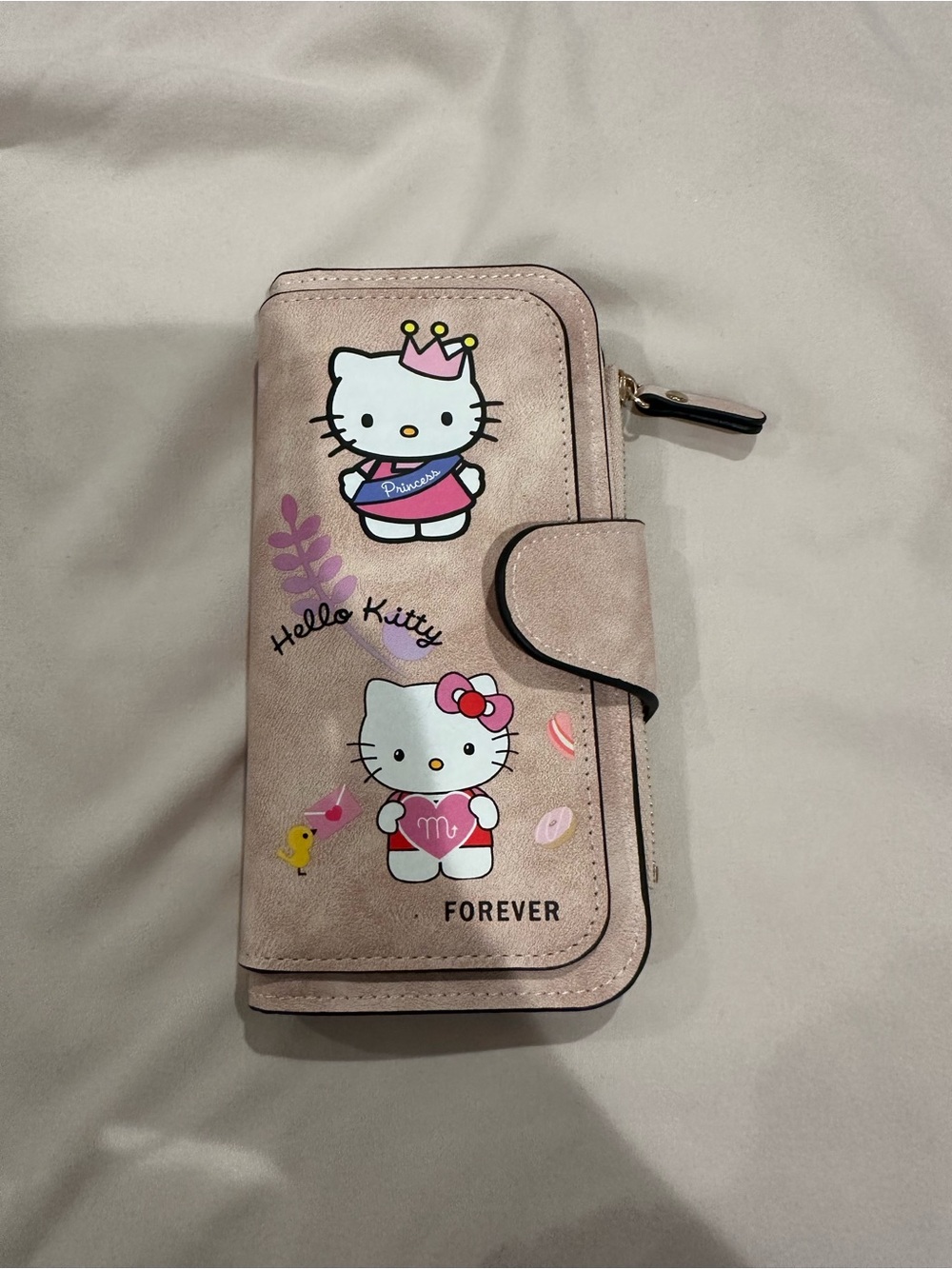 Hello Kitty Pink Wallet Clutch with Cartoon Princess Motifs